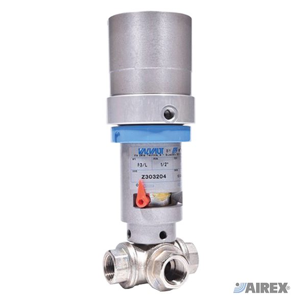 Valvole a sfera 3 vie foratura a L con azionamento pneumatico