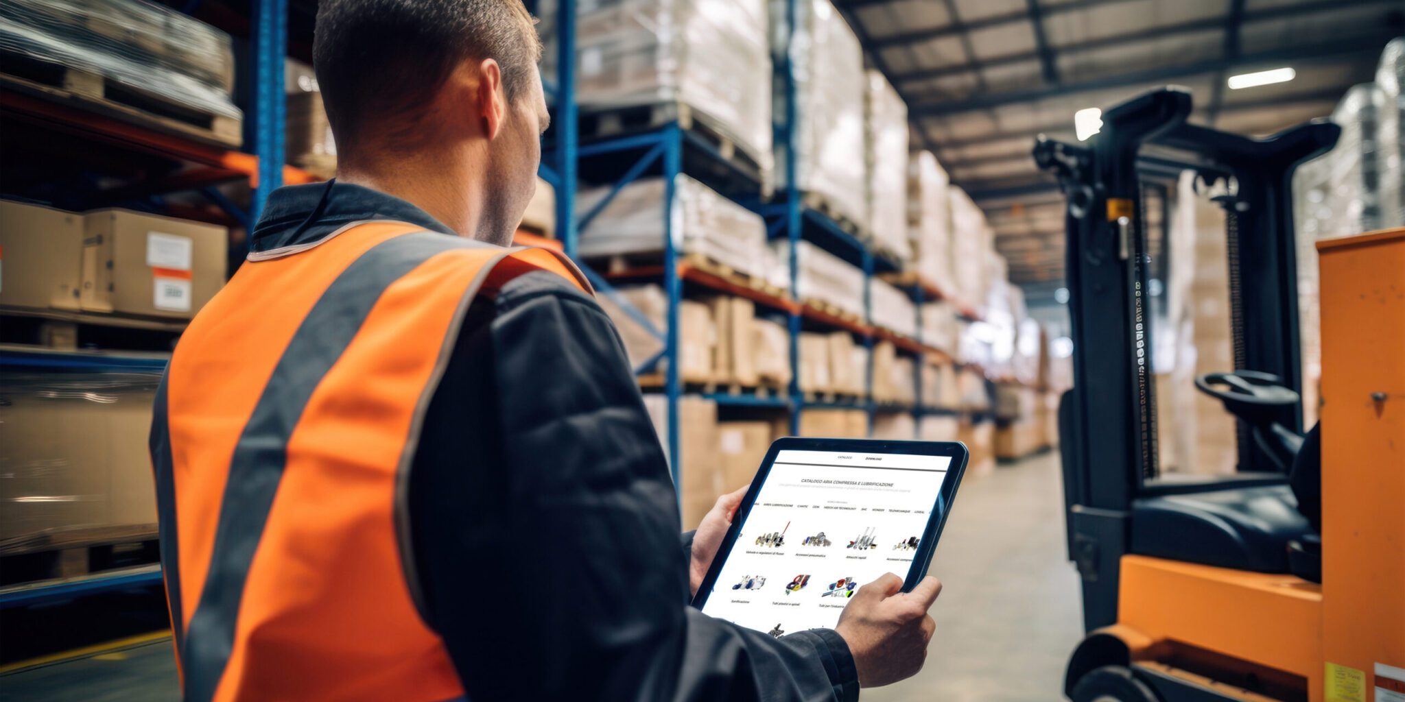 Uomo in un magazzino